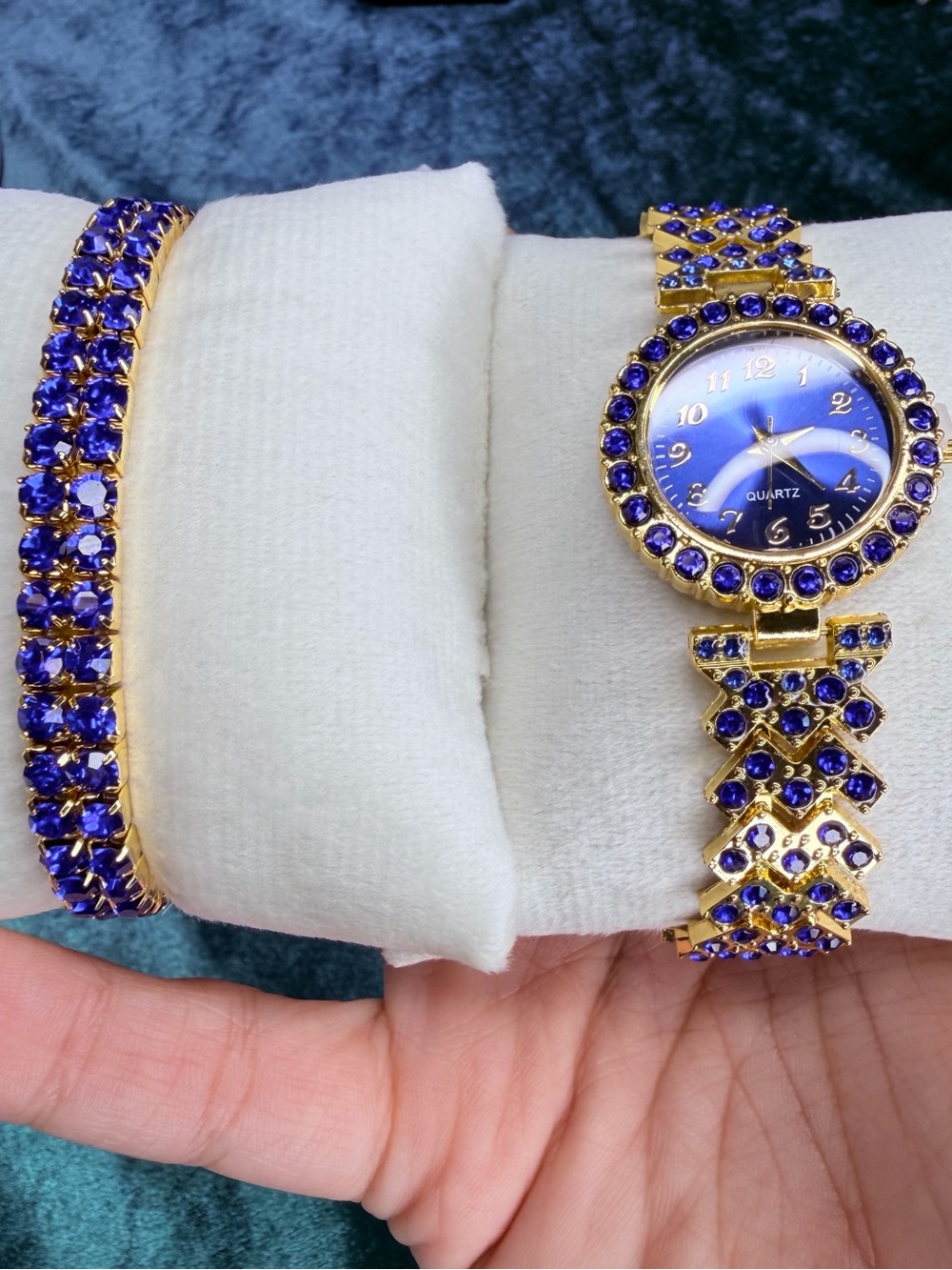 Gold-Tone Blue Crystal Women's Bracelet Watch